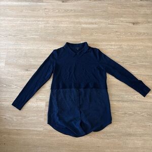 COS Navy Collared Knit & Silk Soft Button Down Blouse Small